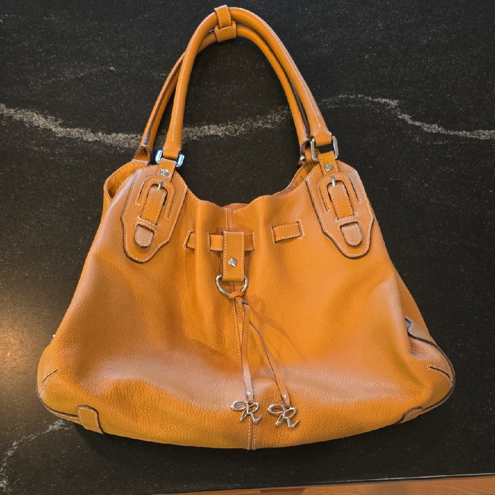 Rioni Moda Italia Golden Tan Leather Medium Shoulder Bag Made In Italy